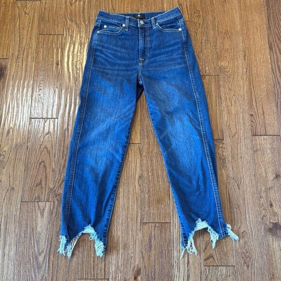7 for all mankind Josephine high rise straight crop chewed hem jeans 27 - Picture 3 of 13